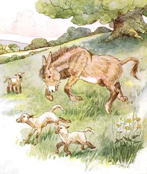 &39;Eu passei o dia todo no prado ensolarado com os cordeirinhos bobos&39;, ilustração de &39;The Naughty Neddy Book&39;, publicada por Thomas Nelson und Sons, década de 1920